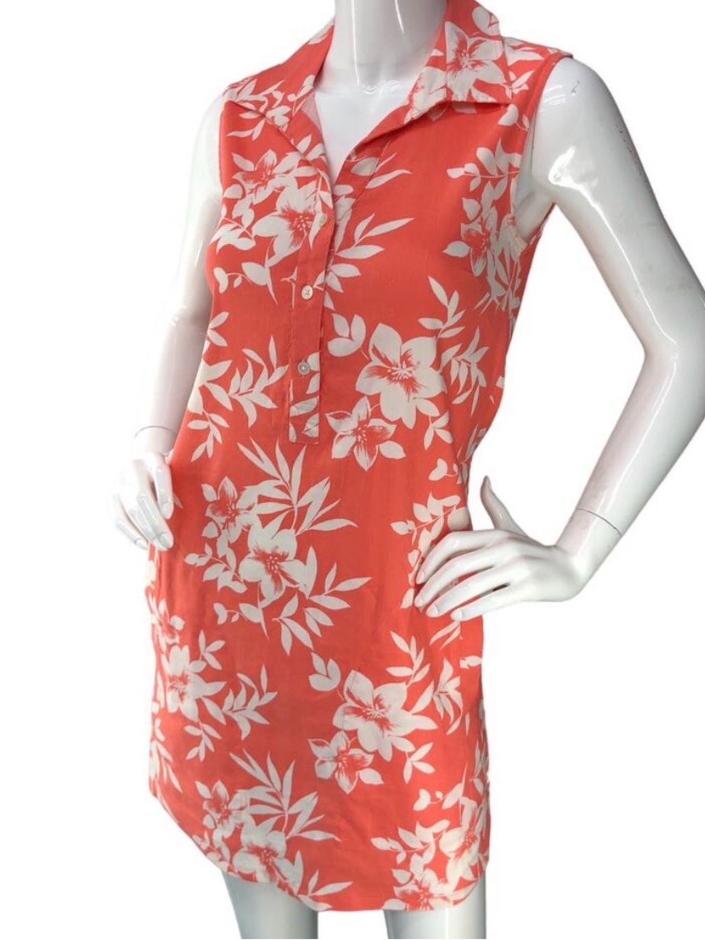 Tommy Bahama Coral Floral Linen Blend Shirt Dress Medium
